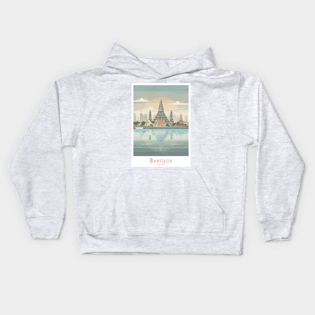 Retro Vintage Wat Arun Bangkok - Thailand Reflections Kids Hoodie by POD24